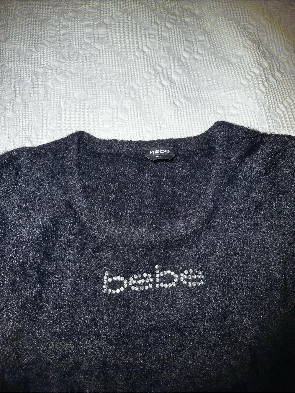 Bebe Rhinestone Logo Fuzzy Sweater - Picture 3 of 5
